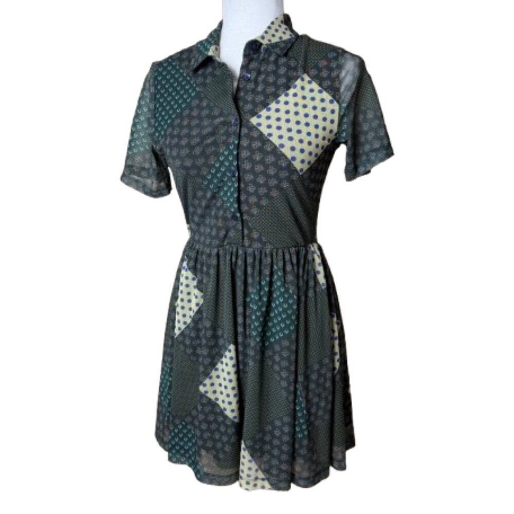URBAN OUTFITTERS Patchwork Mesh Shirt Dress Green Size Small
